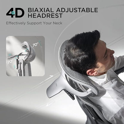 Hbada E3 Pro Ergonomic Office Chair, Big and Tall Office Chair - with 3-Zone Dynamic Lumbar Support, 4D Adjustable Headrest, 6D Adjustable Armrests, Swivel, Grey(No Footrest)