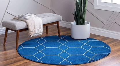 Unique Loom Trellis Frieze Collection Area Rug - Geometric (8' Round, Navy Blue/ Ivory)