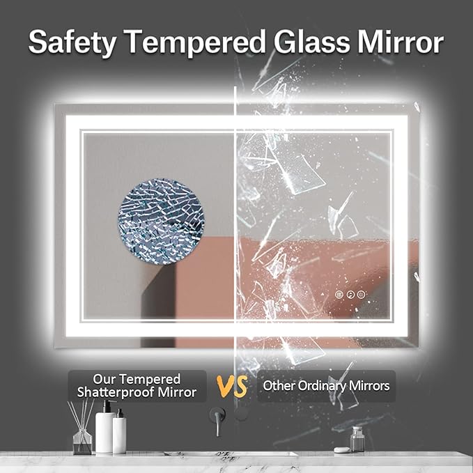 48x28 Inch LED Bathroom Mirror with Lights, Backlit and Front Lighted Bathroom Mirrors for Wall, Anti-Fog Dimmable, Memory, Shatterproof, LED Vanity Mirror for Bathroom