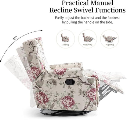 Lumibee Recliner Chairs Set of 2, 360° Swivel Rocker Recliner Chair with Footrest High Back, Comfy Upholstered Glider Rocking Chair for Living Room Bedroom (Plants Floral)