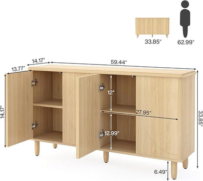 Tribesigns Buffet Cabinet Sideboard with Storage, Large Storage Cabinet Sideboard Buffet Table with Doors for Living Room Kitchen Dining Room (Light Brown)