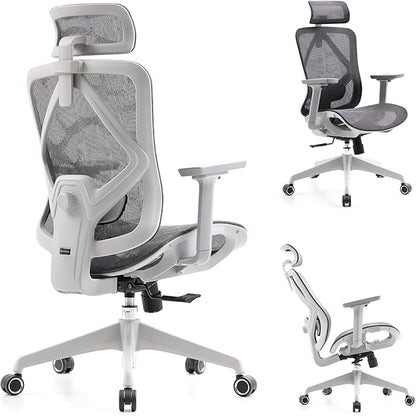 Ergonomic Office Chair with Lumbar Support, 3D Adjustable Armrest, Mesh Home Office Desk Chairs, Swivel Computer Chair, High Back Reclining Executive Office Chair,400lbs Capacity (Grey)
