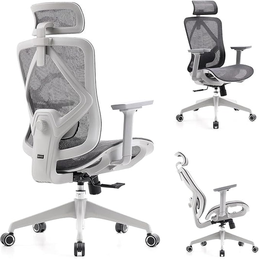 Ergonomic Office Chair with Lumbar Support, 3D Adjustable Armrest, Mesh Home Office Desk Chairs, Swivel Computer Chair, High Back Reclining Executive Office Chair,400lbs Capacity (Grey)