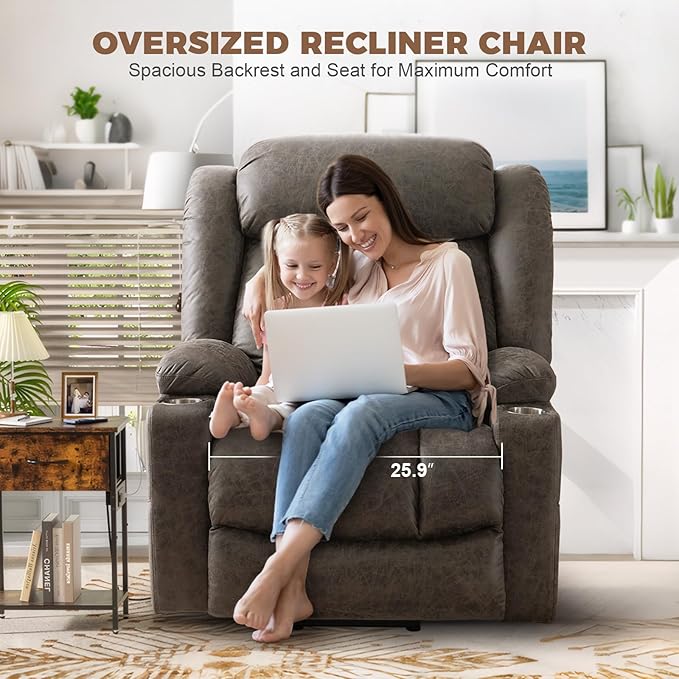 HUSFU Power Lift Recliner Chairs for Elderly with Massage and Heat, Extra Wide Oversized Recliners, Breathable Leather Lift Chairs w/Cup Holders, USB & Type-C Ports, Grey