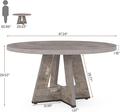 Tribesigns Round Dining Table for 4, 47 inch Farmhouse Circle Kitchen Table with Wooden Pedestal Base for Kitchen, Dining Room, Living Room (Grey)
