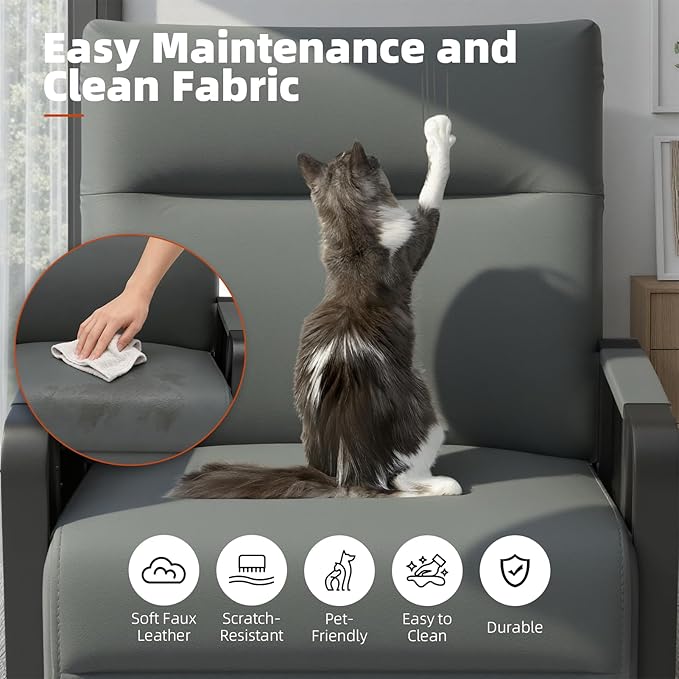 Upholstered Accent Chairs Set of 2, Modern Faux Leather Sofa Chairs with Foldable Side Tray Table & Storage Pocket, Small Accent Sofas for Living Room, Bedroom, Gray
