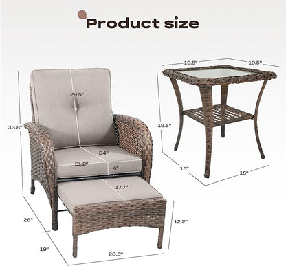 Rilyson 5 Piece Patio Furniture Set - Wicker Balcony Furniture Set with Hidden Ottomans, Rattan Outdoor Patio Chairs with Side Table for Porch Deck Poolside Garden Brown/Beige