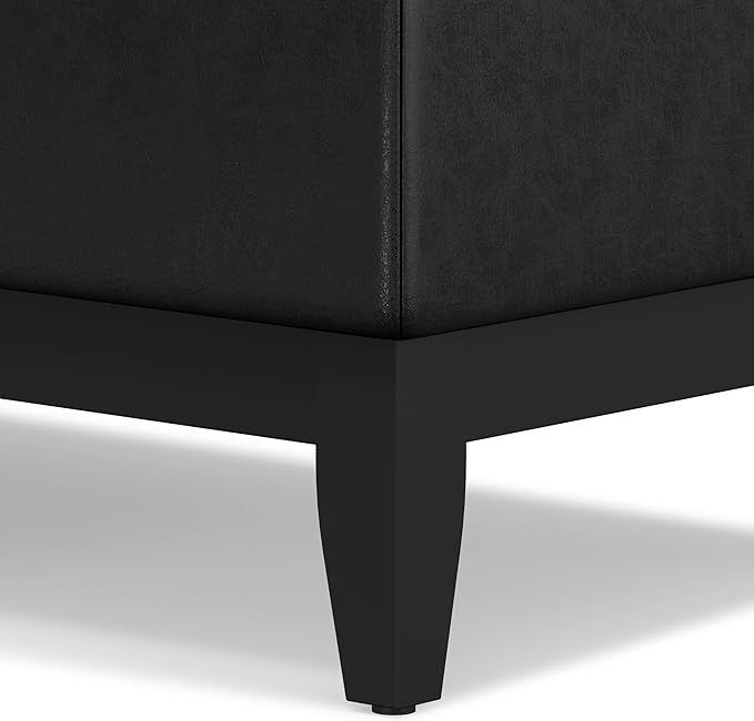 SIMPLIHOME Oregon 42 inch Wide Transitional Rectangle Storage Ottoman Bench with Tray in Distressed Black Vegan Faux Leather, Assembled, For the Living Room, Entryway and Family Room