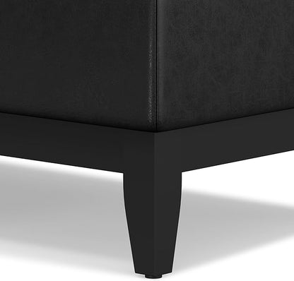SIMPLIHOME Oregon 42 inch Wide Transitional Rectangle Storage Ottoman Bench with Tray in Distressed Black Vegan Faux Leather, Assembled, For the Living Room, Entryway and Family Room