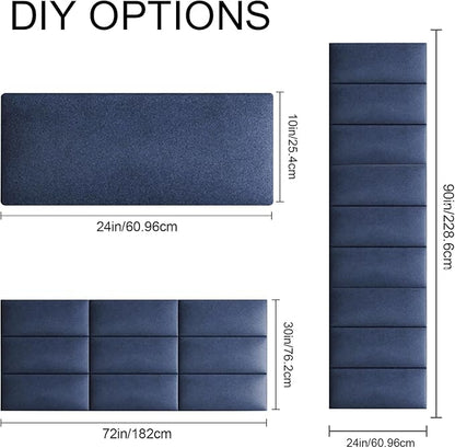 Upholstered Wall Mounted Headboard, 3D Soundproof Panels Peel and Stick for Queen Size, Adjustable Bed, Tufted, Blue (9 Panels, 10" x 24")