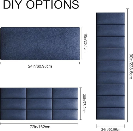 Upholstered Wall Mounted Headboard, 3D Soundproof Panels Peel and Stick for Queen Size, Adjustable Bed, Tufted, Blue (9 Panels, 10" x 24")