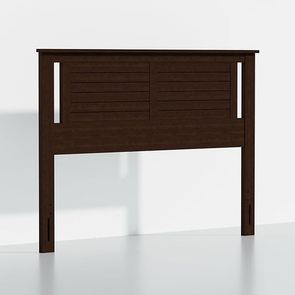 Serene Queen Size Wood Headboard Shiplap-Inspired Panel Design in a Stained Walnut Finish