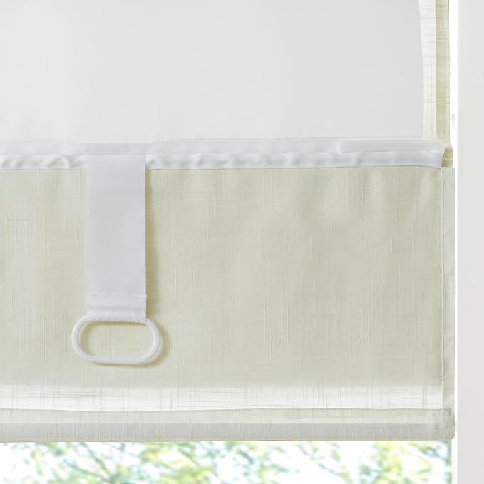 Madison Park Kyler Cordless Roman Shades - Single Panel, Lightweight Linen Blend Fabric, Natural Design, Easy Installation, Light Filtering Window Blind, Bedroom, Living Room Decor 31"W x 64"L Ivory