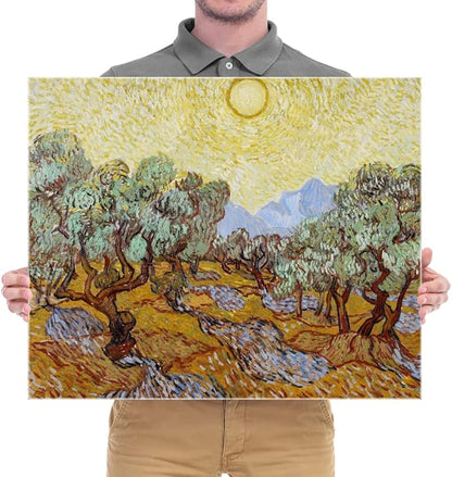 Wieco Art Olive Trees with Yellow Sky and Sun Canvas Print of Vincent Van Gogh Famous Oil Paintings Reproduction Classic Pictures Artwork Canvas Prints Wall Art for Home Decorations