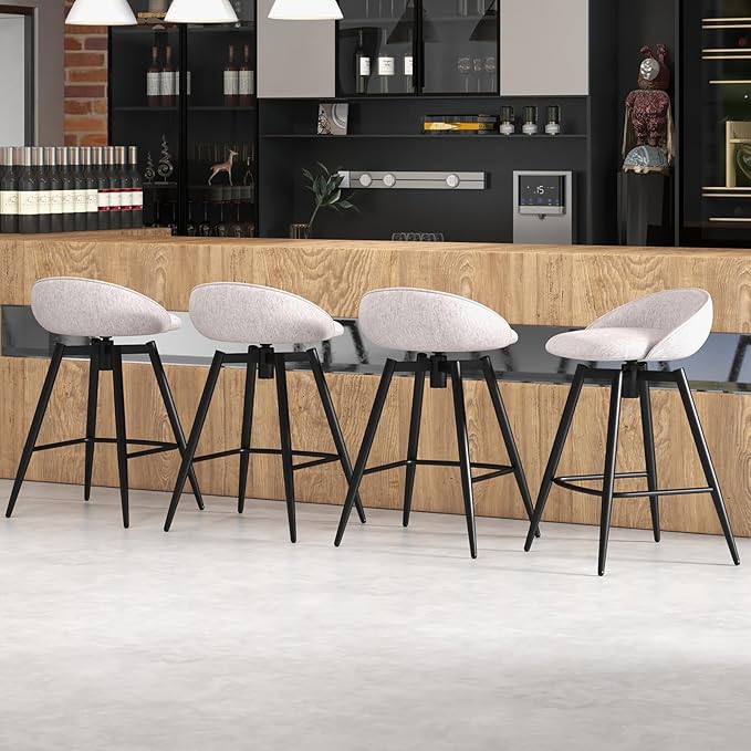 COSTWAY Bar Stools Set of 2, 25" Upholstered Counter Height 360° Swivel Bar Stools w/Backrest & Footrest, Heavy-Duty Metal Frame Armless Breakfast Chairs for Kitchen, Living Room (Set of 2,Grey)