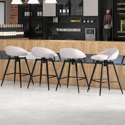 COSTWAY Bar Stools Set of 2, 25" Upholstered Counter Height 360° Swivel Bar Stools w/Backrest & Footrest, Heavy-Duty Metal Frame Armless Breakfast Chairs for Kitchen, Living Room (Set of 2,Grey)