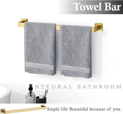 15-Piece Brushed Gold Bathroom Accessories Set – 23.6" Towel Bar, Towel Ring, Toilet Paper Holder & Hooks, Wall Mounted Bathroom Hardware, Rust & Corrosion-Resistant, Ideal for Modern Bathrooms