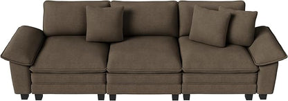 PHI VILLA Modern Modular Couches Sets, 123.6" Cloud Sectional Sofa with Upholstered Deep Seat, 3-Seater Couch for Living Room Small Spaces, Chenille Fabric, Taupe