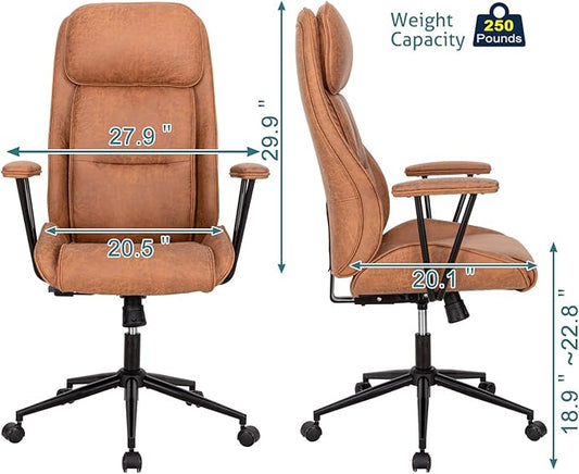 High Back Office Desk Chair,Ergonomic Reclining Office Chair,Modern Swivel Computer Chair,Conference Room Chairs,Brown Leather Chair with Lumbar Support,330lbs