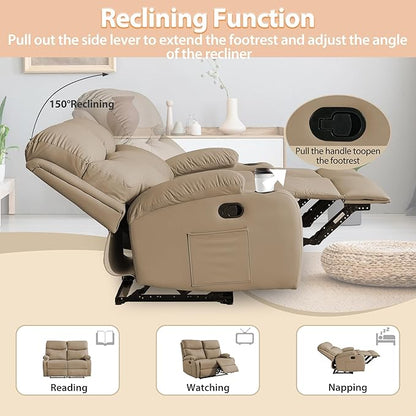 Manual Reclining Loveseat Anti-Scratch Loveseat Recliner Sofa with Side Pocket and Cupholders Wall Hugger 2 Seat Reclining Sofa Chair for RV Living Room Meeting Room Bedroom Apartment
