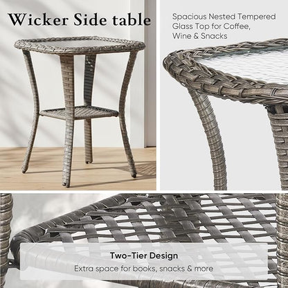 Belord Luxury 6" Thick Cushioned 7 Pieces Patio Furniture Set with Outdoor Couch, Wicker Outdoor Conversation Set with High Back Swivel Rocker Chairs for Deck Porch Yard and Poolside - Grey+Beige