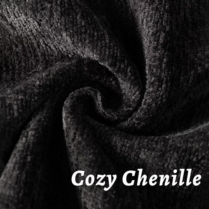 Black Decorative Throw Pillow Covers 20x20 Inch Set of 2 Cozy Soild Chenille Cushion Cases Soft Textured Square Couch Pillows Cover Boho Accent Farmhouse Pillowcases for Sofa Bed
