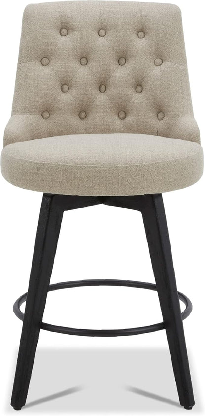 Watson & Whitely Counter Height Bar Stools, Performance Fabric Upholstered Modern Swivel Barstool with Back, Solid Wood Legs, 26" H Seat, Tan