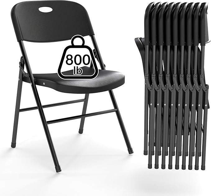 10 Pack Folding Chair, 800 Weight Limit Heavy Duty Plastic Folding Chair Portable Seating for Indoor Outdoor Events, Wedding, Party, Restaurant, Meeting Room Black