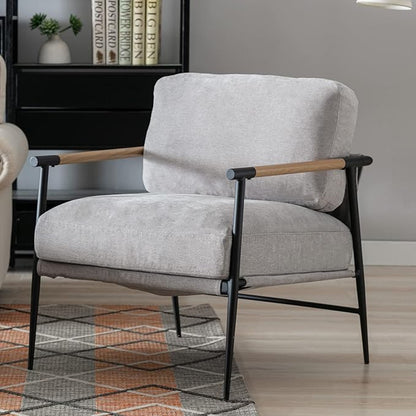 LukeAlon Mid-Century Chenille Accent Chair, Ultra Soft Living Room Chair with Metal Legs Modern Armchair Lounge Chair Upholstered Comfy Leisure Chair for Bedroom Reception Area Reading Room, Grey