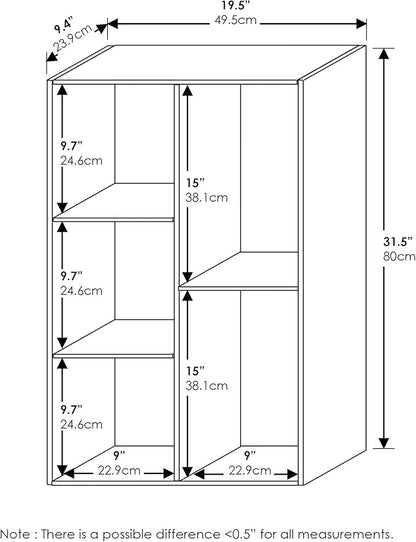 Furinno LUDER Book Shelf, 5-Cube Bookshelf, Reversible Bookcase, 9.4 x 19.5 x 31.5, for Living Room, Bedroom, Home Office, White/Green