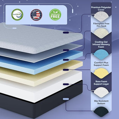 Celestial Sleep Gel Memory Foam Mattress in a Box, Made in The USA, CertiPUR-US® Certified Foam, Oeko-Tex, and Fiberglass-Free Certified Bed, 12 inch Soft - Full