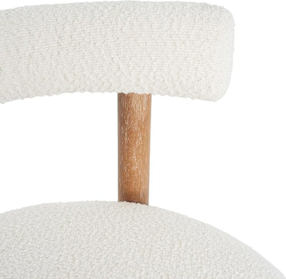 Christopher Knight Home Annes Counter Height Bar Stools Set of 2, Boucle Fabric Round Bar Stool for Kitchen Island, Wooden Dining Room Chair, Counter Stool with Footrest, Natural+Milky White