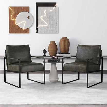 CANMOV Mid Century Modern Accent Chair, PU Leather Armchair with Metal Frame,Comfy Single Reading Chair with Soft Padded Backrest and Cushion for Living Room, Bedroom,Reading Room,Office,Dark Grey