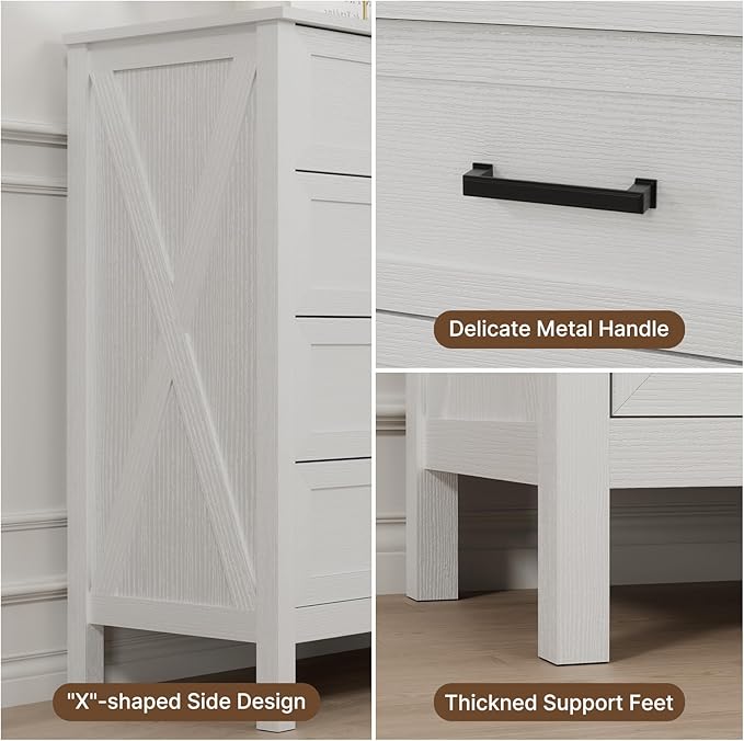 LYNSOM Farmhouse 8 Drawer Dresser for Bedroom, 55 Inch Wide Wood Rustic Chest of Drawers with X-Marking & Bar Handle, Large Storage Dressers Organizer for Bedroom, Hallway, White