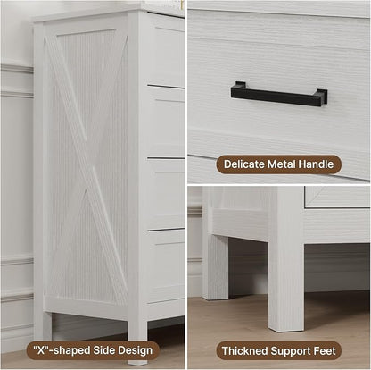 LYNSOM Farmhouse 8 Drawer Dresser for Bedroom, 55 Inch Wide Wood Rustic Chest of Drawers with X-Marking & Bar Handle, Large Storage Dressers Organizer for Bedroom, Hallway, White