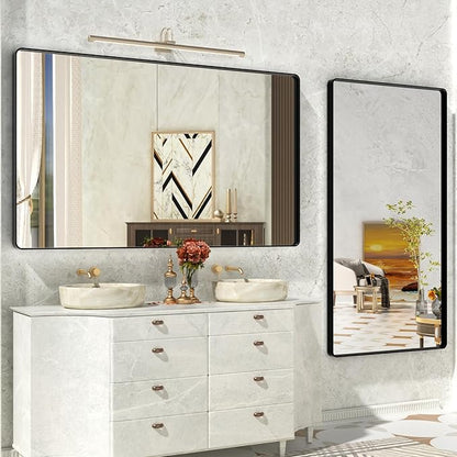 60x36 Inch Black Mirror for Bathroom,Large Matte Black Vanity Mirror,Round Corner Black Rectangle Metal Frame Mirror for Wall,Tempered Glass,Anti-Rust(Horizontal/Vertical)