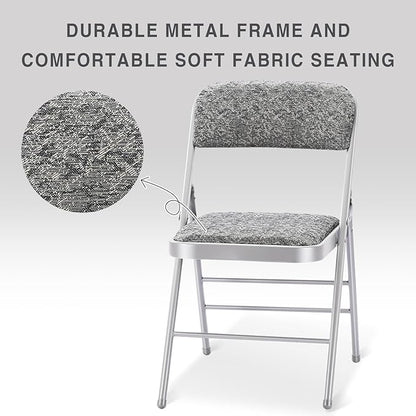 2 Pack Folding Chairs with Fabric Padded Cushion and Back, Commercial Grade Metal Chairs with Comfortable Fabric Cushion for Home and Office, for Indoor and Outdoor Events (2, Gray-Fabric)