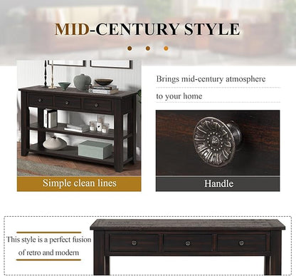 LKTART Solid Wood Console Table,Sofa Table with Storage Drawers and Bottom Shelf,Entryway Table for Entry Hallway Foyer,Easy Assembled (48.8" Distressed Black)