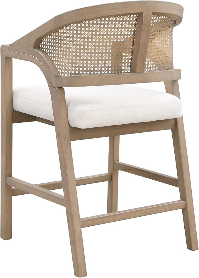 Christopher Knight Home Set of 2 Morley Wooden Counter Stool,Dining Room/Kitchen Island Barstool with footrest, Curved Backrest,Wicker/Cane Accents,Soft Removable Cushions, Light Beige+Light Ash