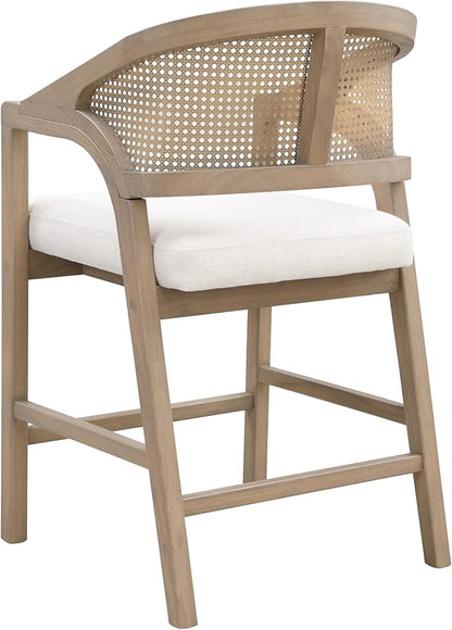 Christopher Knight Home Set of 2 Morley Wooden Counter Stool,Dining Room/Kitchen Island Barstool with footrest, Curved Backrest,Wicker/Cane Accents,Soft Removable Cushions, Light Beige+Light Ash