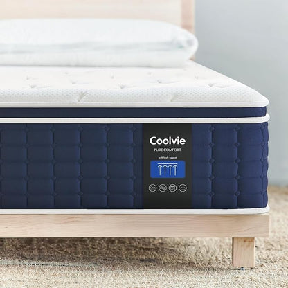 Coolvie 14 Inch King Mattress, Medium Plush Gel Memory Foam Mattress Hybrid, Double Cooling King Size in a Box Euro Top with CertiPUR-US Certified Foam, Supportive Pocket Coil for Motion Isolation