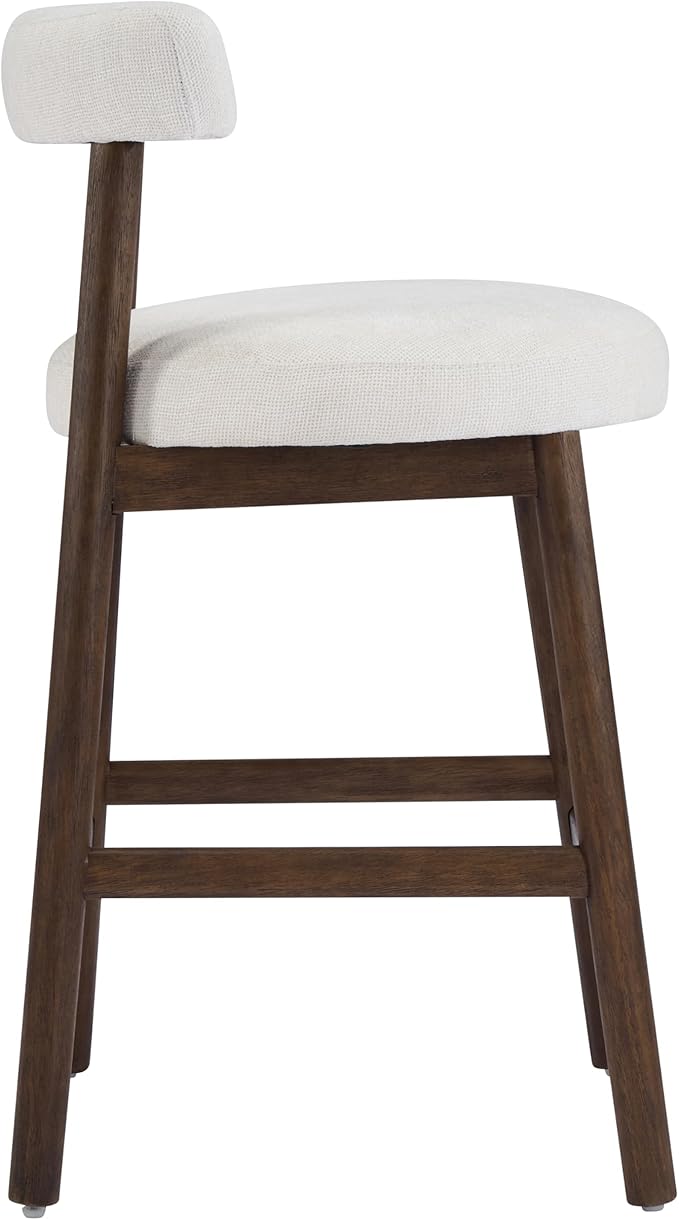 Christopher Knight Home Annes Counter Height Bar Stools Set of 2, Linen Fabric Round Bar Stool for Kitchen Island, Wooden Dining Room Chair, Counter Stool with Footrest, Walnut+Milky White