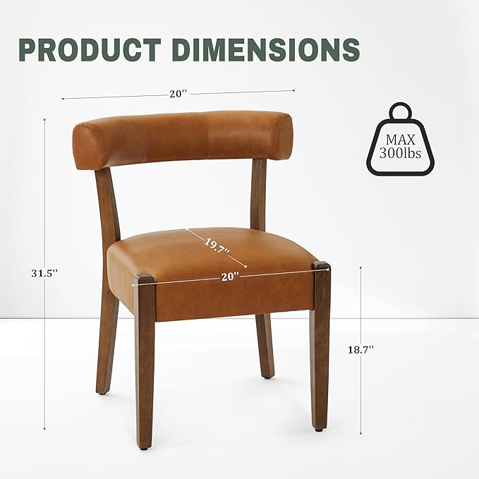 Modern Dining Chairs Set of 8, Faux Leather Upholstered Kitchen & Dining Room Chairs, Mid Century Modern Wooden Dining Chairs Oversized Sturdy Rounded Chairs Curved Back, Brown