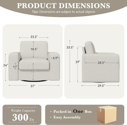360 Degree Rotation Swivel Accent Sofa Chairs Set of 2, 36'' Width Oversized Armchairs Linen Living Room,Reading-Khaki