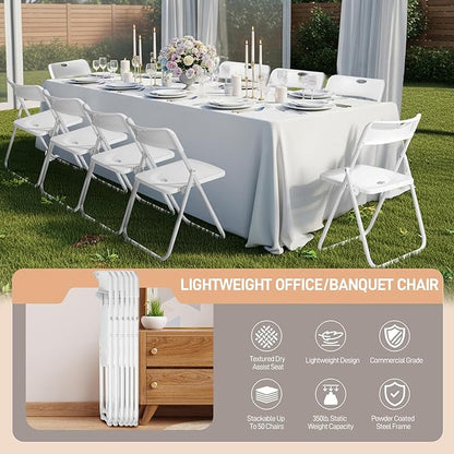 Karl home 10 Pcs Folding Chair, 300LBS Lightweight Foldable Plastic Chair, Reinforced Metal Frame Easy to Fold & Store for Indoor & Outdoor, Wedding, Party, Meeting Room, Patio and Garden, White