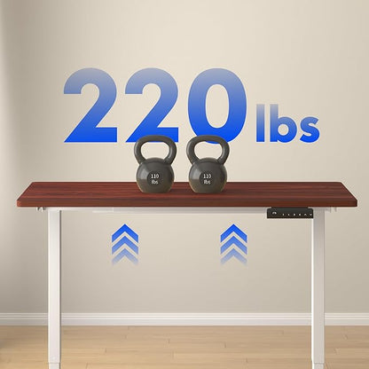 FLEXISPOT E3 Dual Motor Electric Standing Desk 48x30 Inch Whole-Piece Board Height Adjustable Electric Sit Stand Desk (White Frame + Mahogany Desktop, 2 Packages)