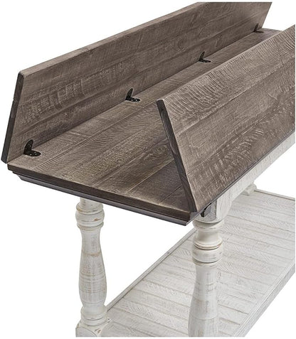 Signature Design by Ashley Havalance Farmhouse Sofa Table, Flip Top Design for Additional Dining Space and Fixed Lower Shelf, Gray & White with Weathered Finish