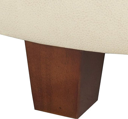 HomePop Large Leatherette Round Storage Ottoman with Removeable Lid, Cream Faux Leather