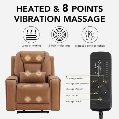 CHITA Electric Power Lift Recliner Chair for Elderly with Massage and Heat, Large Lay Flat Genuine Leather Recliner Chair with Cup Holders, USB Ports, Power Headrest, Independent Backrest, Saddle