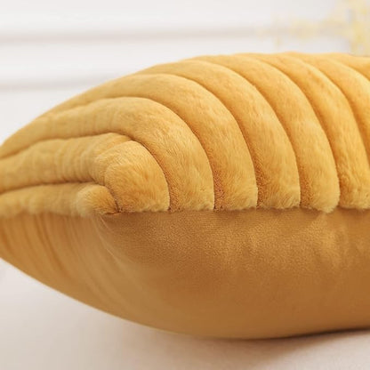 Pallene Faux Fur Plush Lumbar Throw Pillow Covers 12x20 Set of 2, Luxury Soft Fluffy Striped Decorative Pillow Covers for Sofa, Couch, Living Room, Mustard Yellow